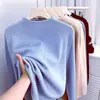 Camisa base de tricô macia e fofa com gola semimédia para outono e inverno, suéter simples de cor sólida, disponível para atacado