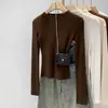 Camiseta base ajustada de color liso de modal de 260 g para otoño e invierno, camiseta de manga larga versátil para mujer, blanca