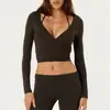 Top de yoga de manga larga transfronterizo para mujer, top de yoga con tiras cruzadas en la parte delantera, estilo ballet, versátil para deportes y fitness
