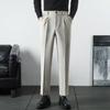 Calça de Terno de Nove Pontos de Alta Qualidade Masculina Cintura Elástica Lateral Tendência Primavera e Outono Calças Casuais de Negócios Masculinas Calças