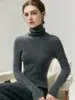 Suéter de punto de una sola pieza sin costuras de cuello alto 100% cachemira para otoño e invierno para mujer, tejido de punto ajustado acanalado