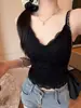 Top de tirantes finos con copas finamente acolchadas, de encaje sexy francés, para ceñir la cintura, con espalda bonita. Para usar solo o debajo de la ropa. Lencería para mujer.