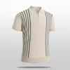 Camisa de punto de manga corta, polo transpirable a rayas estilo old money, hilo fresco, cuello jacquard de bloqueo de color estilo italiano para hombre, hecho a pedido