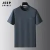 JEEP SPIRIT Camiseta de Manga Corta de Algodón Puro para Hombre Ropa de Verano Sudadera Cuello Redondo Bolsillo Superior Casual