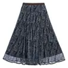 Saia Midi Barcelona Luz e Sombra, Estilo Férias Cintura Alta Estampa Paisley Poliéster Taiwan Plissada Barra Larga