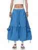 Direto do Fabricante: Calça Cropped Workwear com Cordão e Pregas Estilo Americano com Bolsos Grandes, Shorts de Perna Larga para Homens e Mulheres, Verão