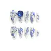 [Porcelana de Flor Azul] Nuevo Estilo Chino Estilo Nacional Hermosa Porcelana de Flor Transparente Estampado en Caliente Manicura Tendencia Nacional Parche para Uñas Uñas Portátiles Hechas a Mano