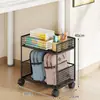 Suporte de armazenamento de mochila sob a mesa, pequena estante ao lado da mesa, móvel com rodas, carrinho lateral para mesa de escritório, estante para armazenamento de livros