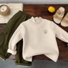 Camiseta Base Gola Alta Meia Manga para Meninos com Fleece, Camiseta Engrossada, Roupa Infantil Outono e Inverno, Blusa Listrada Infantil Outono e Inverno, Moderna
