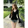 Tricô de Gola Francesa Outono Inverno Feminino Estilo Suave Babados Emagrecedor Mangas Sino Manga Longa Camada Base Suéter
