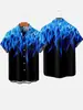 Camisa Cardigan Casual Solta de Manga Curta com Estampa 3D de Chama Harajuku Hip-Hop Street da Moda Nova para Homens Verão e Outono