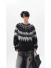 Fabricante Original Roupa de Trabalho Retrô Americano Suéter Islandês Masculino Gola Redonda Jacquard Fair Isle Estilo Preguiçoso Malharia