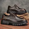 Zapatos Derby de cuero para hombre estilo británico con cordones, zapatos de cuero para exteriores, tendencia gruesa, casual, formal, zapatos de cuero al por mayor