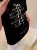 Camiseta de manga corta de algodón puro negro estilo americano con estampado de letras retro para mujer, nueva prenda de verano 2024, ajustada y combinable.