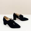 Sapatos de Salto Alto com Corte Profundo Estilo Novo 2026 para Mulheres, Moda Outono, Cadarço Frontal, Confortáveis, Versáteis, Laço, Bico Fino, Salto Bloco