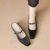 En stock~Zapatillas de Casa Mary Jane de Punta Cerrada para Mujer, Punta Cuadrada, Pedrería, Aumento Interno de Altura, Mocasines Slip-on, Cuña, Zapatos de Tacón Único