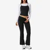 Bestseller transfronterizo: Conjunto deportivo de tres piezas en bloques de color con capas, que incluye bralette, top de manga larga, cintura con doblez y pantalones acampanados para fitness casual