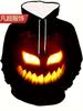 Sudadera con capucha de talla grande para hombre de Halloween europeo y americano, impresión 3D, horror, suéter para hombre cómodo y cálido