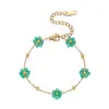 Pulsera de Acero Inoxidable Chapado en Oro de 18k con Cuentas de Flores Pequeñas Multicolor Dulce Fresca Atmósfera de Nicho Para Apilar Accesorio de Mano Diario para Mujer