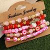 Pulsera Europea y Americana Transfronteriza de San Valentín Pulsera Multicapa Rosa con Colgante de Amor Pulsera Elástica con Cuentas de Cerámica Suave