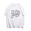 Camiseta Blanca de Algodón Pesado de Manga Corta con Estampado de Dibujos Animados para Mujer 2025 Nueva Superior de Longitud Media Holgada con Efecto Adelgazante