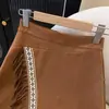 Falda Irregular de Imitación Ante 2025 para Mujer de Cintura Alta Ajustada con Borlas Falda Línea A Cinturón Hippie Pantalones de Seguridad
