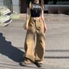 Jeans Anchos Vintage Estilo Hong Kong Color Caqui para Mujer de Cintura Baja Sueltos Adelgazantes Versátiles Pantalones Machete de Moda