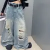 Roupas de Treino de Jazz para Meninas Estilo Outono 2026 para Crianças Médias e Grandes Camiseta de Manga Longa Slim-Fit Off-the-Shoulder Jeans Rasgado
