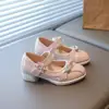 Zapatos Mary Jane de Cuero para Niñas, Nuevos Planos de Primavera y Otoño con Lazo y Pedrería, Zapatos de Rendimiento de Suela Suave para Niños Mayores, Modernos