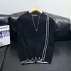 Tricô Masculino Gola Redonda Seda de Gelo Leve Luxo Listrado Casual Manga Curta Moda 2025 Camada Base Bonito Novo Verão