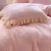 2026 Novo Estilo Francês Luxo Leve Cetim Jacquard Bordado de Renda Estilo Princesa Saia de Cama Conjunto de Quatro Peças