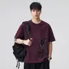 Camiseta de manga corta estampada lavada para hombre Xintang, estilo americano, corte holgado, versátil, casual de verano, top pesado de 210 g para hombre