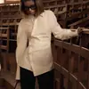 2025 Nueva Camisa Blanca de Algodón con Solapa de Manga Larga Cintura Diseño Cruzado Cárdigan Asimétrico Top para Mujer