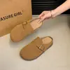 Sandálias Birkenstock femininas para uso externo, nova moda de verão vintage, bico fechado, sandálias slip-on de sola grossa