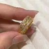 Anel de Trigo Dourado com Zircônia, Anel Largo Aberto Dupla Fileira de Diamantes Estilo Vintage, Anel de Design de Nicho Fashion de Luxo Leve