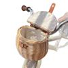 Cesta Vintage Grande de Ratán y Mimbre para Bicicleta Infantil con Tapa, Cesta de Verduras, Cesta para Manillar, Cesta Delantera