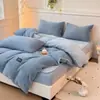 Funda de edredón de terciopelo de leche engrosada de invierno de doble cara AB, funda individual de inserto de edredón de franela de terciopelo de coral, juego de ropa de cama de cuatro piezas para dormitorio