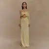 Nuevo Vestido de Malla Hueca Elegante de Nicho Estilo Ins Europeo y Americano, Color Sólido, Patchwork, Hombros Descubiertos, Manga Larga, Ajustado, Venta al por Mayor