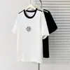 Camiseta de Punto de Manga Corta con Bloques de Color Floral Redonda para Mujer Talla Grande Verano Nueva Versátil 100 kg para Chicas Gorditas 9683