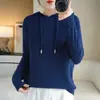 Nueva sudadera con capucha de manga larga, suéter corto estilo coreano para mujer, tejido casual de invierno, corte holgado