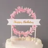 Hermoso romántico pastel fiesta corona rosa azul claro mesa de postres banner diseño feliz cumpleaños decoración bandera