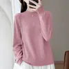 Suéter de punto para mujer con cuello semi-alto y adornos de pedrería, para otoño e invierno, elegante suéter de manga larga, estiliza y es versátil, perfecto como capa interior o top base
