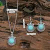 Turquesa Europea y Americana Diamante Retro Estilo Chino Flor Hueca Pendientes Collar Pendientes Set de Joyería Mujeres Suministro de Aliexpress