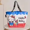 Bolsa de compras original de Sanrio, diseño de Hello Kitty, gran capacidad, bolsa de mano tejida, bolsa de almacenamiento plegable para supermercados