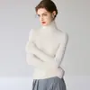 Camada Interna Luxuosa e Macia~Suéter Minimalista de Gola Alta em Cashmere Puro para Mulheres Ajuste Slim Canelado Malha Delicada Suéter Top