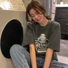 Camiseta de Algodão Puro de Manga Curta para Mulheres, Estilo Coreano Estilo Bf Solta e Versátil Estampada Casual Estudante Estilo Hong Kong Top Tendência Ins