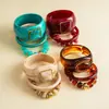 Pulsera Bangle Ovalada Cuadrada de Abalorios Acrílicos Retro Europea y Americana de Tres Piezas Joyería de Mano Exagerada con Personalidad Transfronteriza para Mujeres