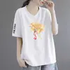Camiseta Feminina de Manga Curta com Decote V Festiva para Comércio Exterior Transfronteiriço, Ano do Dragão, Moda Casual, Caimento Solto, Emagrecedora