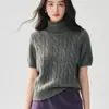 Nuevo suéter de cachemir de punto trenzado de cuello alto para mujer, capa interior de manga corta para otoño/invierno, top de punto de lana, de corte holgado, suéter estilo 'old money'