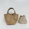 Advanced Sense TC Capa Superior Piel de Vaca Línea Saffy Costura Cesta de Verduras Bolso de Mujer 18cm Cuero Genuino Portátil Cierre de Cobre Real Bolso Balde